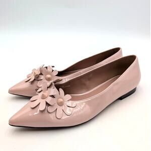 Linea Paolo Narcisus Pointed Toe Flat Women's Beige Patent Size US9.5M EU40